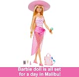 Barbie Blonde Doll with Beach Accessories Pink White Swimsuit Sun Hat Tote view 5