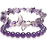 Artlunar Purple Butterfly Healing Bracelet, Gift Charm Jewelry with Beaded Bracelet for Women
