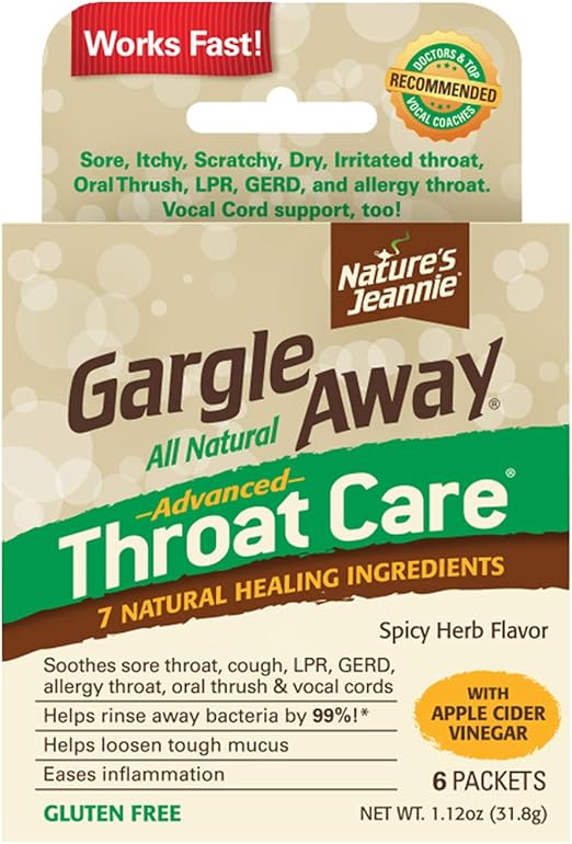 Amazon Com Gargle Away By Nature S Jeannie Natural Sore Throat Remedy Vocal Care Mucus Relief Cough Suppressant For Adults 6 Pack Powder Health Personal Care