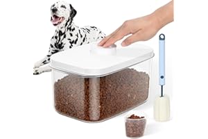LEAWALK 6 lbs Airtight Dog Cat Food Storage Container and Dog Treat Containers BPA-Free, PET Clear Stackable Pet Storage Bin, 1-Cup Scoop, 1-Sponge cleaning brush, Pop Top, With handle, Easy Mobility-Medium