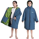 Hiturbo Warm Kids Swim Parka: Waterproof Changing Robe - Oversize Swimming Coat - Hooded Surf Poncho - Thick Lining (7-14Y)