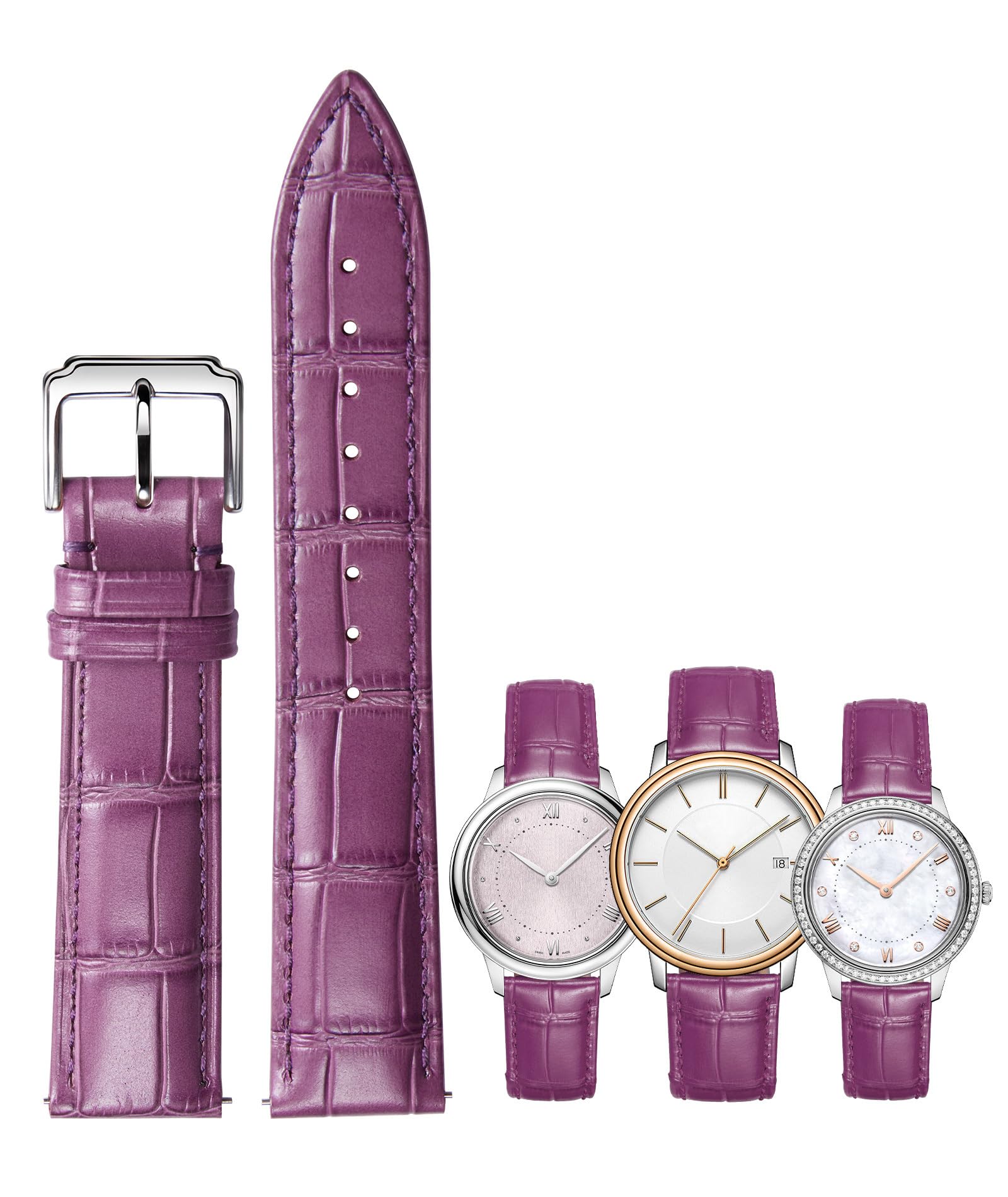BINLUN Leather Watch Strap Quick Release Replacement Crocodile Leather Watch Bands for Men Women (Purple, 12mm)