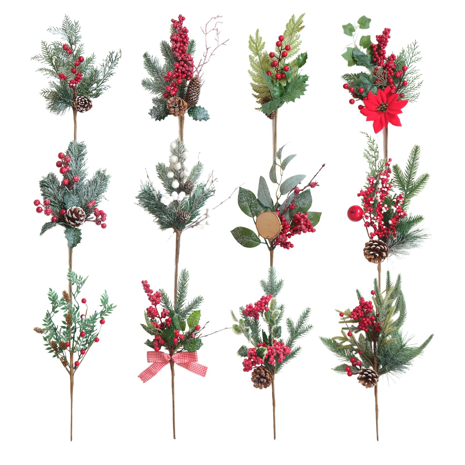 Photo 1 of 12 Pack Christmas Tree Picks and Sprays with Red Berries, Pinecones, Floral Accents for Holiday Decor - 16.5 Inch Christmas Flowers and Stems for Wreaths, Trees, and Festive Home Decorations