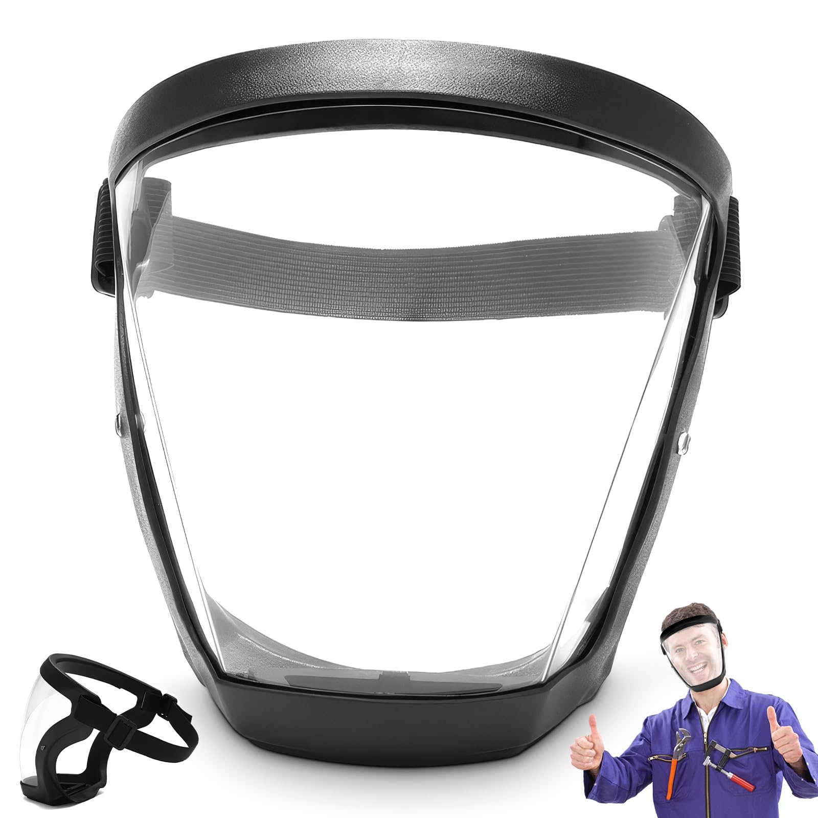 Multipurpose Full Face Mask, Transparent Face Mask with Adjustable Band Anti-Fog Protective Full Face Shield with Detachable Flter for Carpentry Drilling Welding