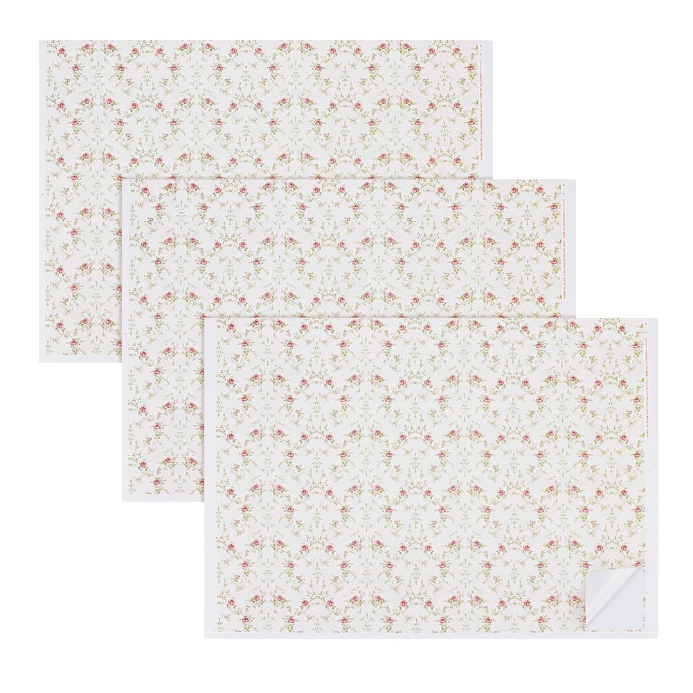 OLYCRAFT 3Pcs Miniature Dollhouse Wallpaper 1:12 Small Flowers Dollhouse Floorboards Wallpaper Self-Adhesive Dollhouses Wallpapers Set Mini DIY Wall Paper for DIY Sand Table Building Model Making