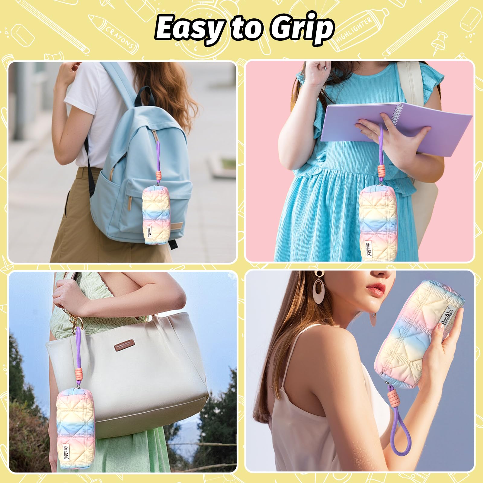 Pencil Pouch, Original Aesthetic Gradient Color Pencil Bag, Light Weight Organize Case with Zipper Strip& Easy Loop for Girls Adults, Big Capacity Makeup Pouch