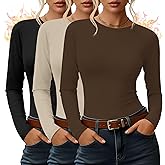 Yearntown 3 Pack Women's Thermal Shirts Fleece Lined Long Sleeve Top Crew Neck Raglan Thermal Winter Base Layer Undershirts