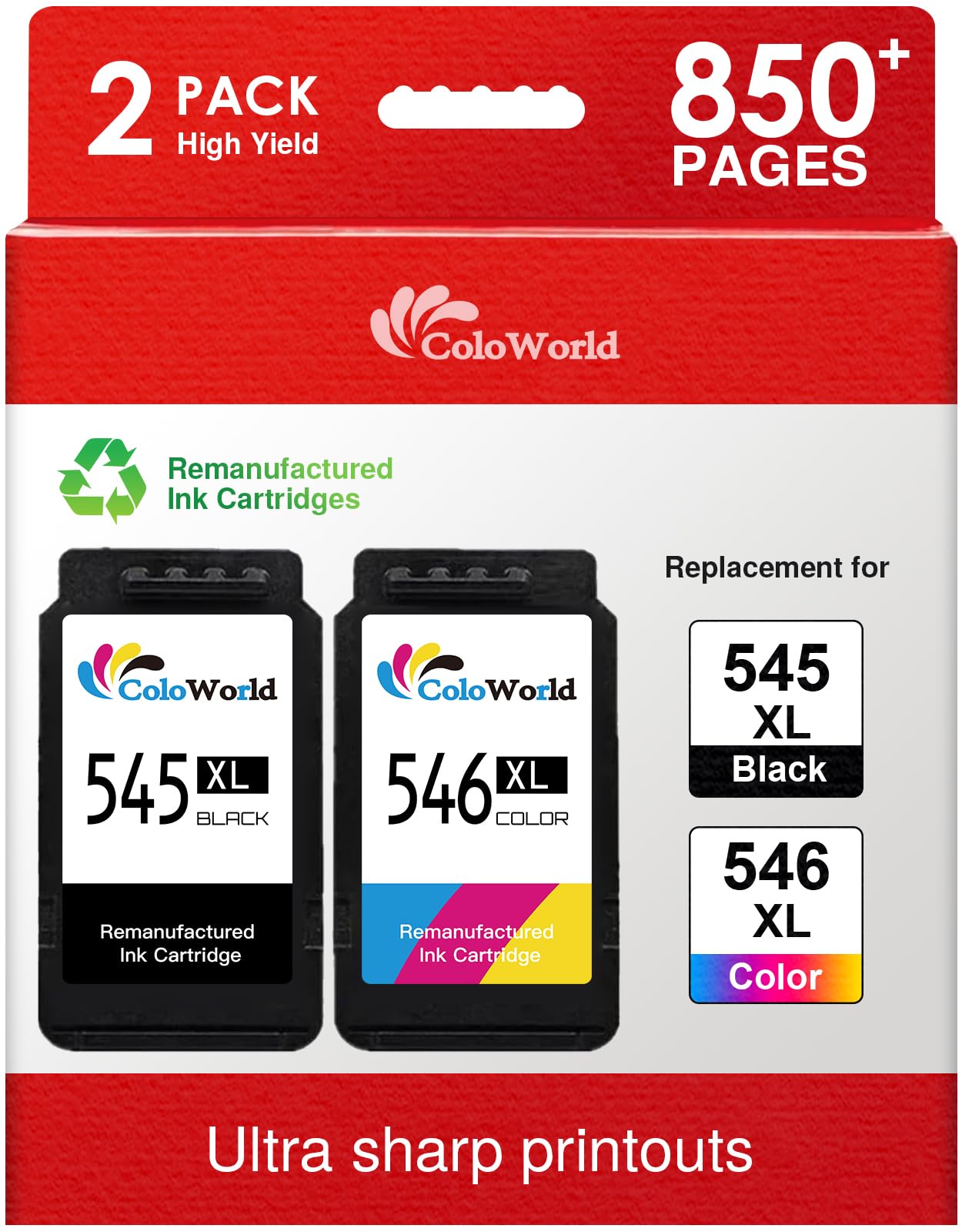 545 546 Ink Cartridges XL-Replacement for Canon 545 546 High Yield Ink Cartridges-Printer Ink PG-545/CL-546 for Pixma TS3300 TS3150 TS3350 TS3355 TS3450 MG2551s MG2550s TR4550 TR4551 iP2850 MX495