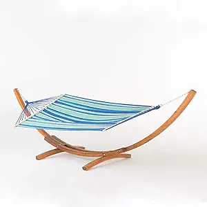 Christopher Knight Home Richardson Hammock, Teak / Blue Green White Stripe