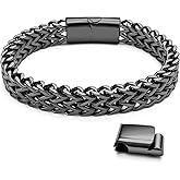 Hoyazvet Stainless Steel Franco Chain Bracelets for Men - 6mm/8mm/10mm/12mm Width, 7.5"/8.3" Length, Black & 18K Metal, Durable and Adjustable Cuban Link Bracelet