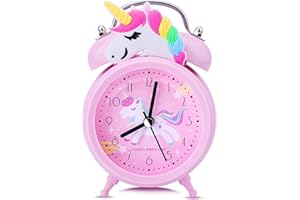 TCJJ Unicorn Alarm Clock for Girls Kids, Cute Bedroom Decoration, Non Ticking Silent Second Hand, w/Backlight Super Loud Twin