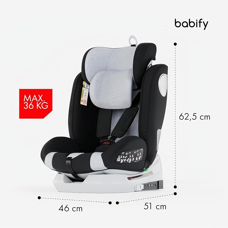 Onboard, Autositz Isofix für Babys und Kinder, 0 Monate - 12 Jahre, 40-150cm, 360°drehbar, tragbarer und sicherer Sitz i-Size ECE R129 Grau