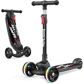 besrey 3 Wheel Scooter for Kids Ages 3-10 with 4 Adjustable Height | LED Light Wheels, Foldable Toddler Scooter, Extra Deck, Lean-to-Steer Design, Sturdy and Safe