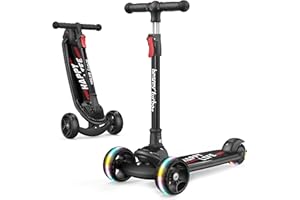Besrey Kick Scooter for Kids Ages 3-10, 3-Wheel Folding Scooter with Adjustable Height, LED Light Wheels, Extra Wide Deck for Outdoor Activities