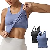 SPORME RUNNING Women's 1/2 Pack Ribbed Workout Tank Tops with Built in Bra Racerback Seamless Crop Camisole Sport Tanks