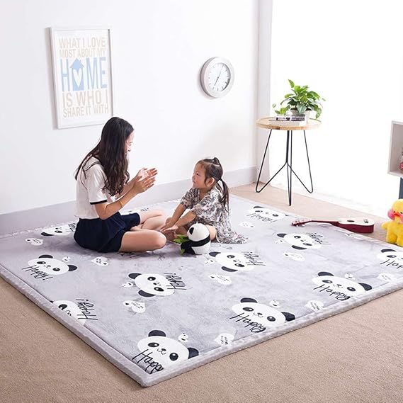 Memory Foam Coral Velvet Carpet Tatami Mat Large Rug for Living Room, Grey Panda Japanese Tatami