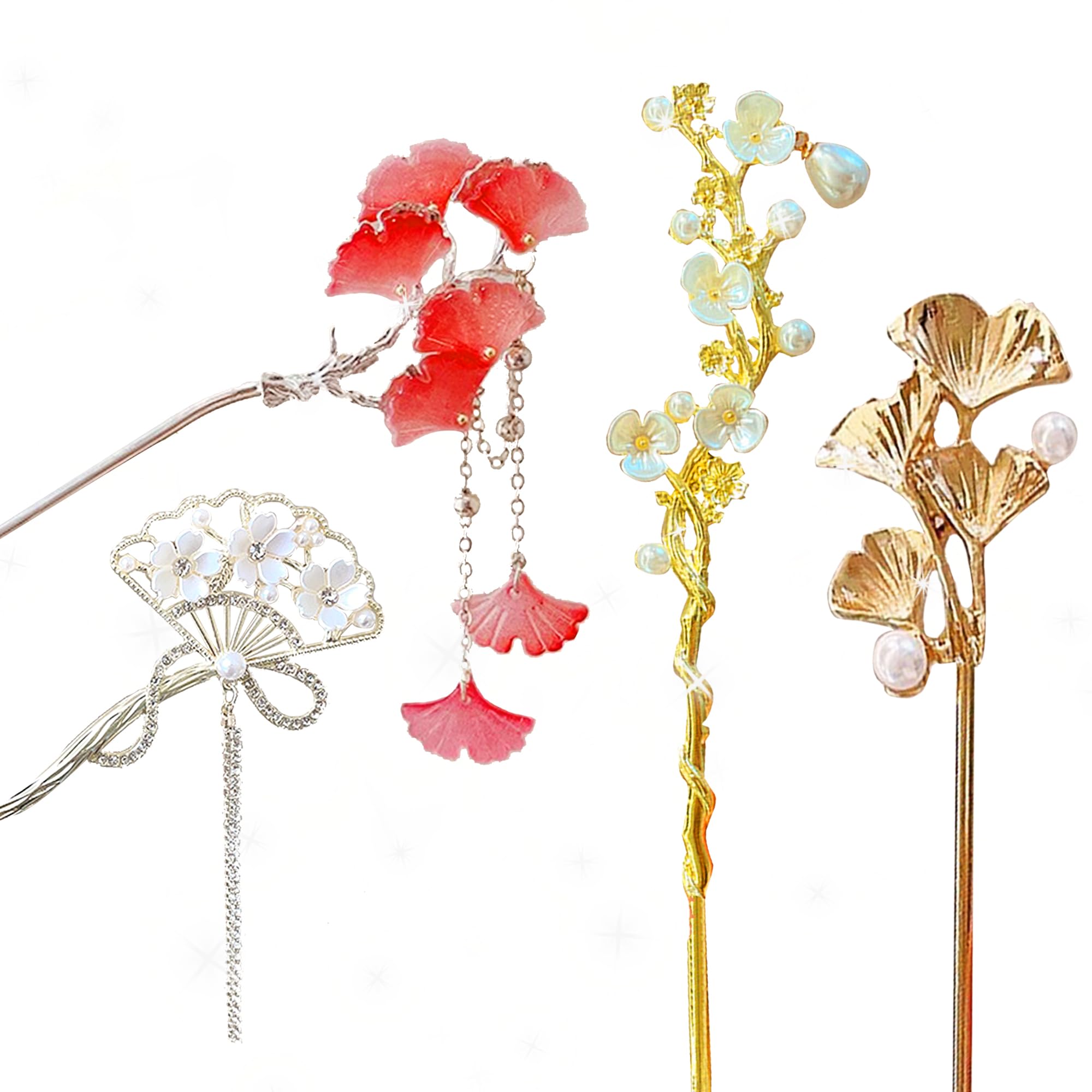 Photo 1 of **** Partial set 2 not 4/ Pink & Gold **** 4 PCS Retro Flower Hairpins Japanese Floral Hair Sticks Hair Pins Chinese Hair Sticks Retro Hairpins Japanese Hair Chopsticks Flower Hair Accessories for Women Long Hair