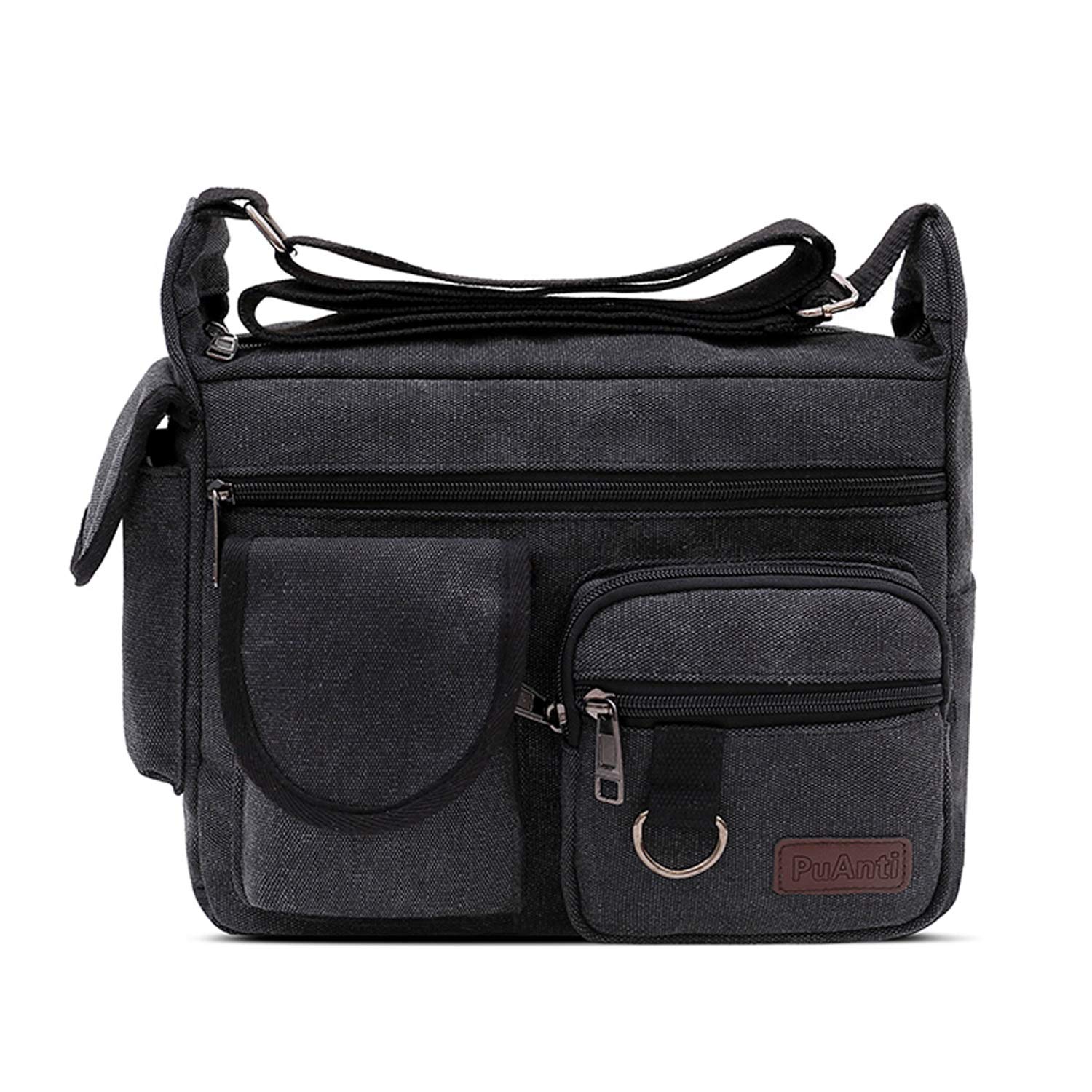 FANDARE Canvas Crossbody Bag Messenger Bag Satchel Shoulder Bag Working Bag Bookbag Briefcase for Men and Women Black