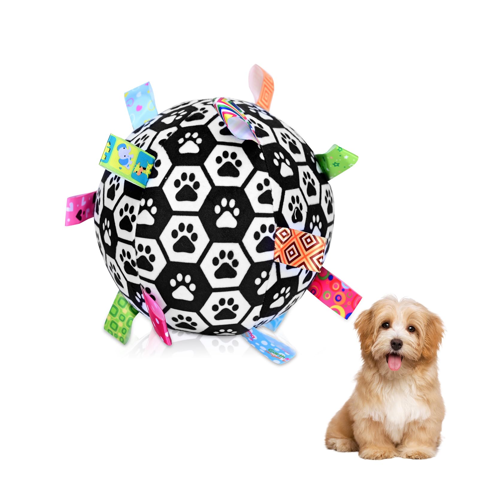 TOWEAR Interactive Dog Toys with Nylon Tabs, Soft Plush Toy Ringing Ball for Small Medium Breed, Dog Chew Toy for Indoor Outdoor (black)