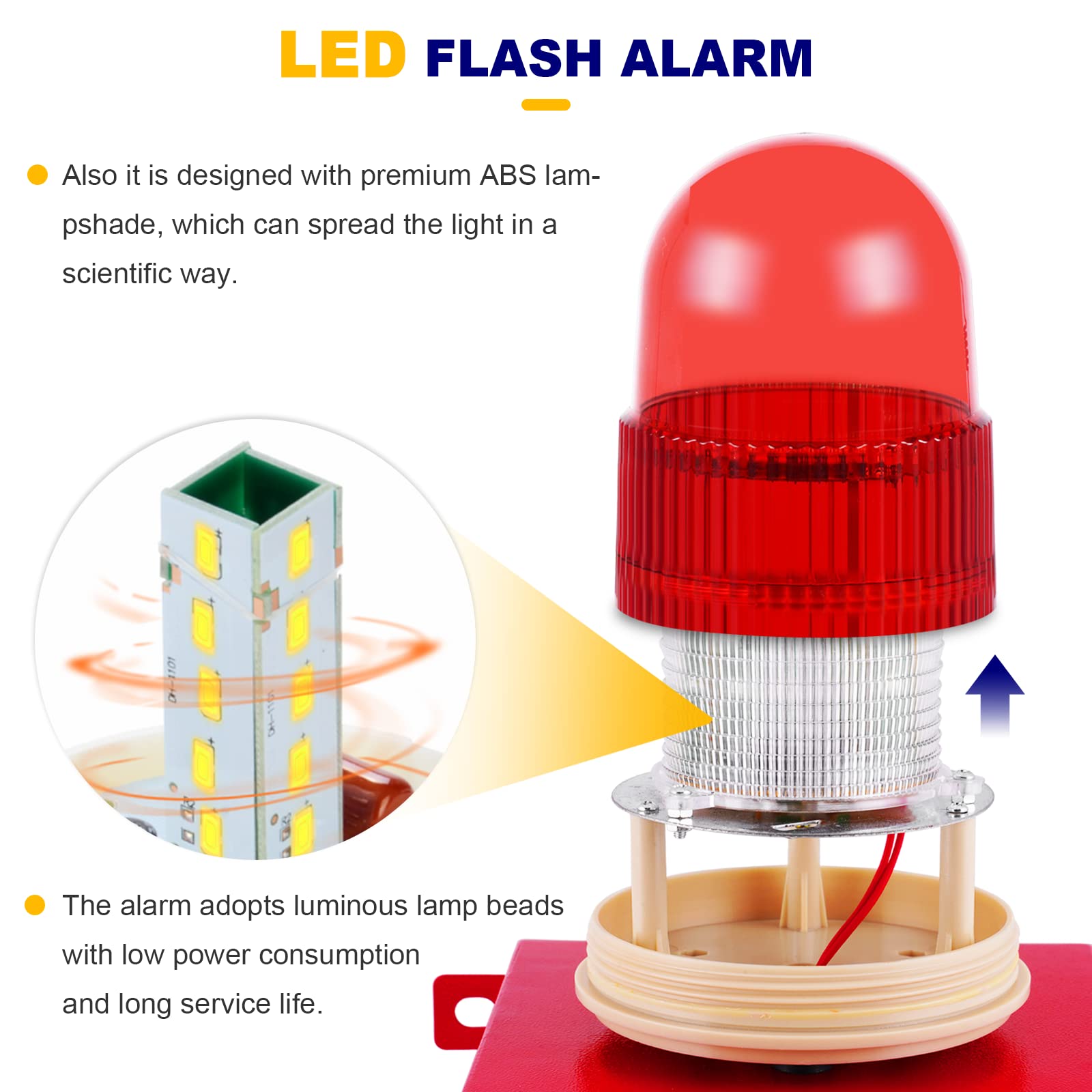 Saladulce 120dB Industrial Siren Alarm IP65 Outdoor Siren with Strobe Light, Sound and Light Alarm for Office, Business, Factory, Intruder, Residence (AC 110V)