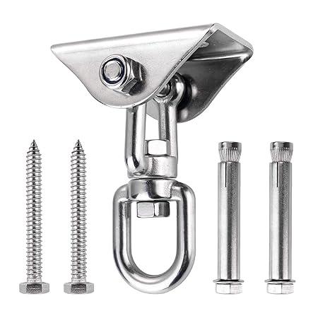 Ulikey Professionell 500KG Kapazität 360° Drehen Deckenhaken Schaukel, Abnehmbar, Schaukelhaken aus Edelstahl, mit 4 Schraube