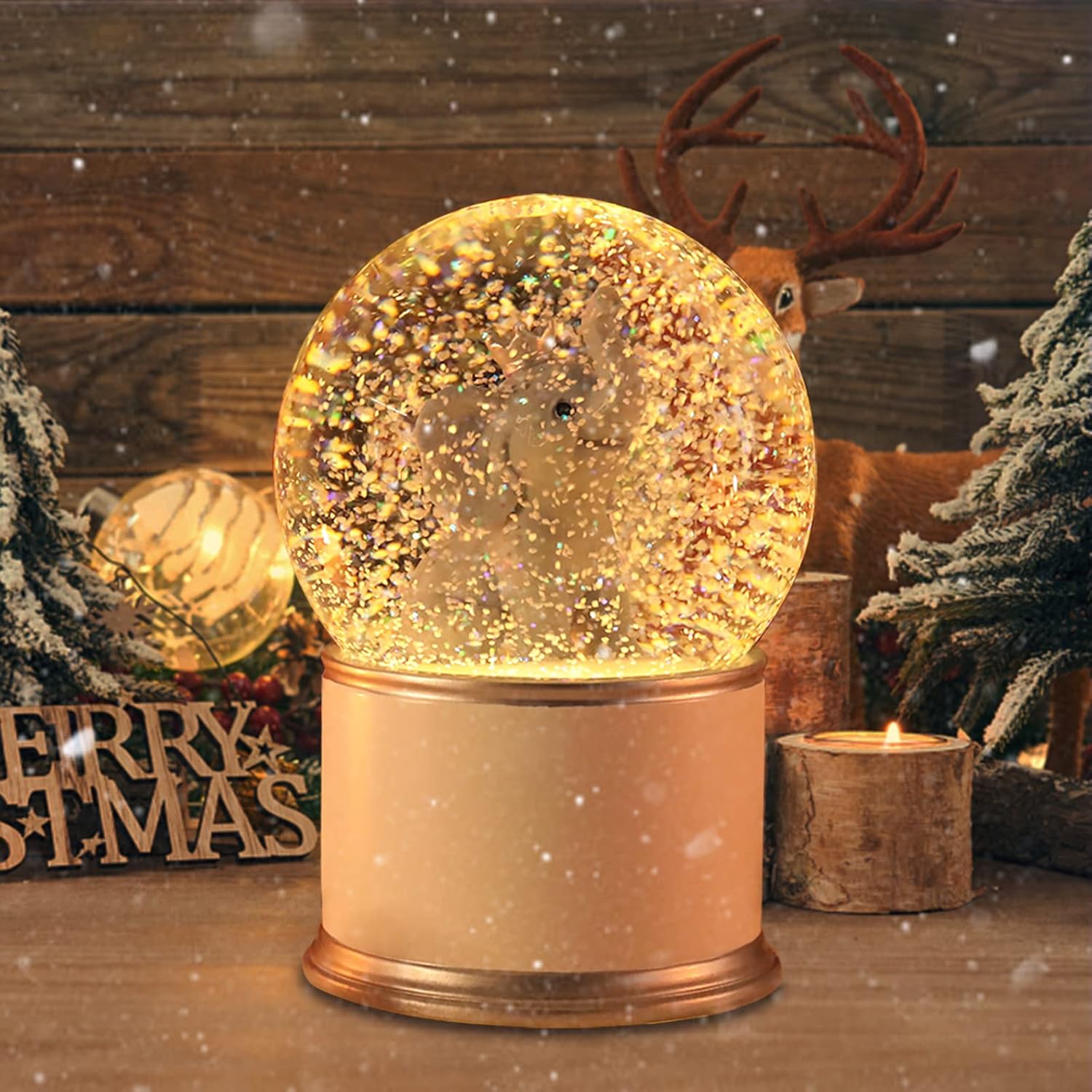 Snow Globes - MUMTOP Snow Globes - Snow Globes for Kids or Girls and Boys, 6.7 Inch Elephant Snow Globe Music Box with Multi Color Changing LED Lights Christmas Birthday Gift Decor