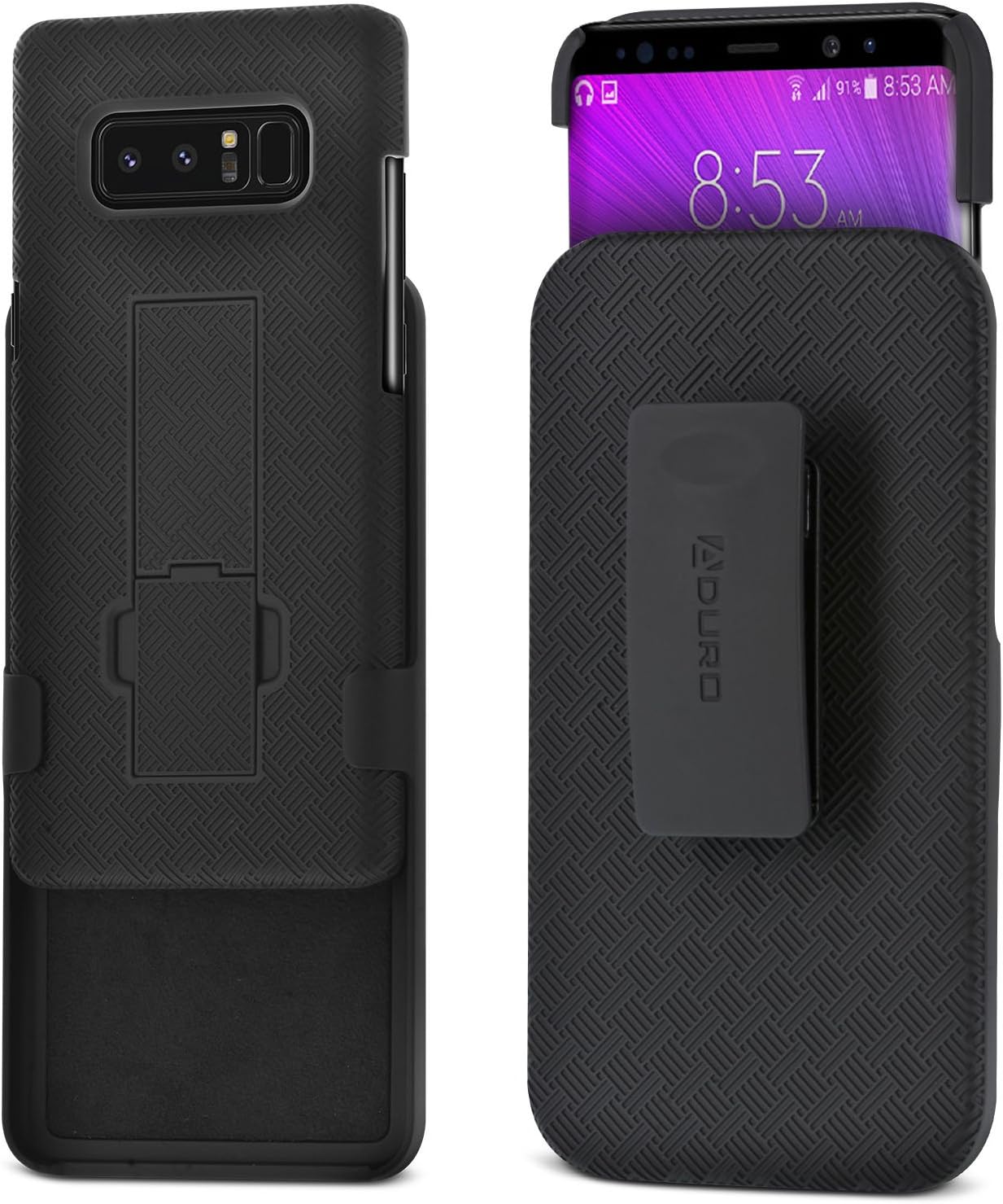 AduroSamsung Galaxy Note 8 Holster Shell Case - Combo Series, Super Slim Shell Case with Built-in Kickstand and Swivel Belt Clip Holster for Samsung Galaxy Note 8 (Black)