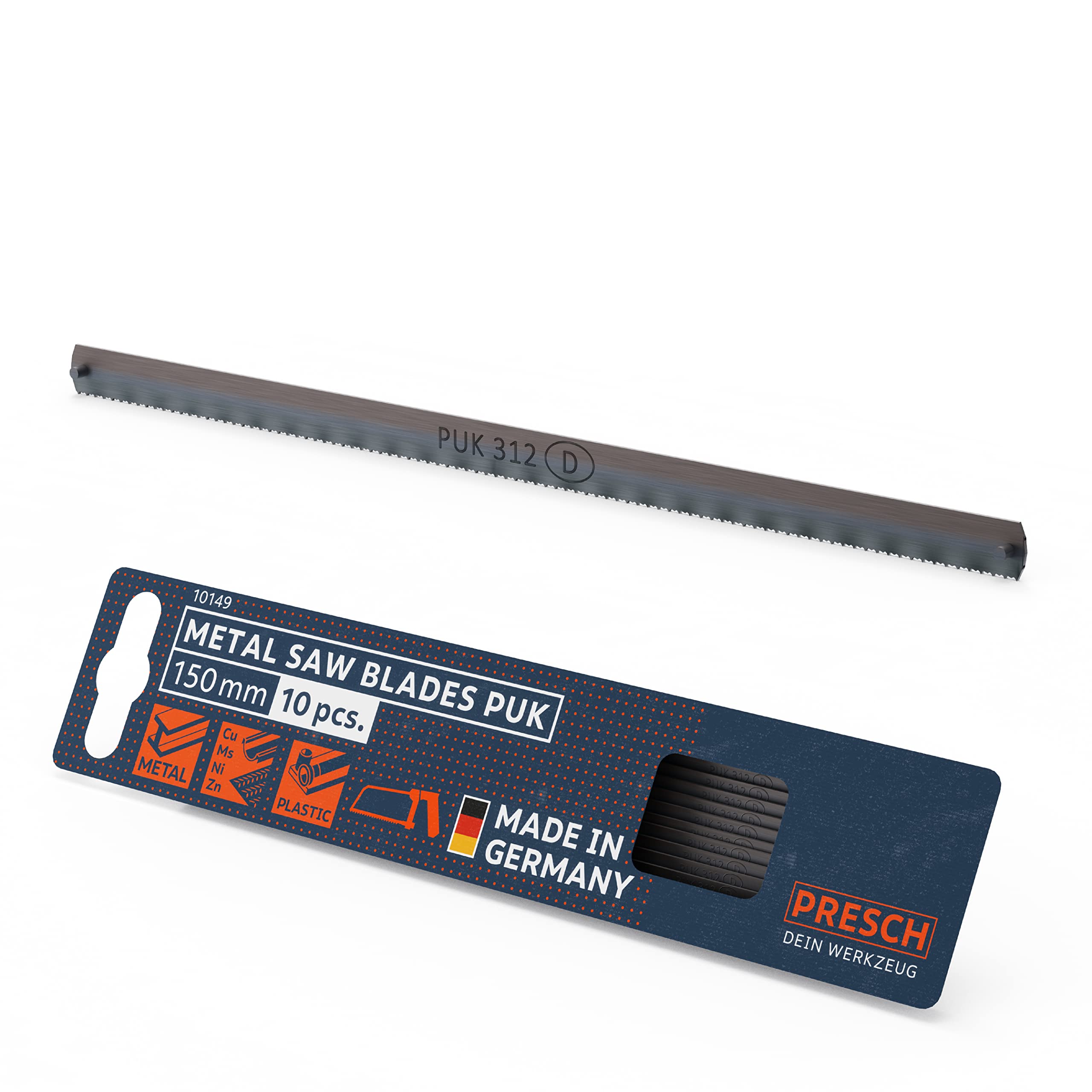 Presch junior hacksaw blades for metal 150mm 10 pcs - Original PUK saw edges for hand saws - Metal saw edge for non-ferrous metals (copper), stainless steels, plexiglass, plastics