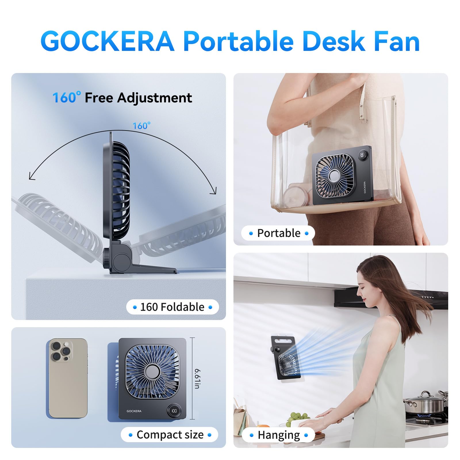 Desk Fan, 6.61''Ultra-thin 5000mAh Battery Powered Fan with Powerful Wind,100 Speeds Adjustable&Digital Display,Timer,Ultra-quiet Small Portable Fan for Bedroom,Office,Travel,Summer Essentials