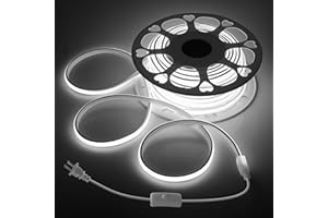 Samsion One Roll LED Strip Lights White 100FT Plug in with Switch AC 120V COB LED Tape Lights 6000K Daylight White High Density 288Leds/M Extra Long LED Rope Lights Outdoor Waterproof for Patio Decor