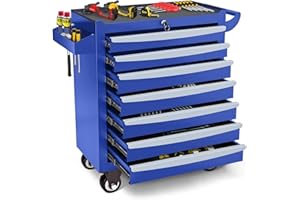 MHEOMTME Rolling Tool Chest, Metal Tool Box with 7 Drawers, Lockable Garage Storage Cabinets Sliding Tool Drawer Cart on Wheels Toolbox Organization Workbench for Workshop Warehouse Repair Shop