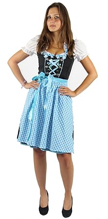 Foxxeo 40273 I Dirndl für Damen Trachten-Kleid mit Bluse und Schürze | Gr. XS, S, M, L, XL, XXL | schwarz weiß türkis | Trach