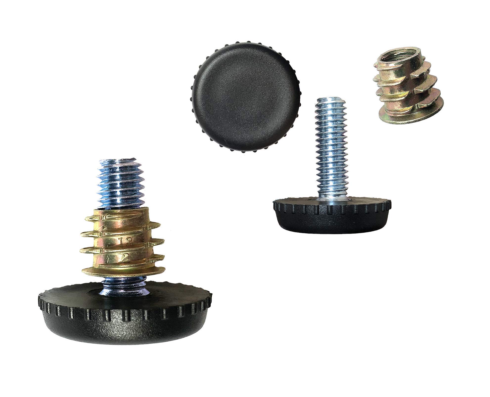 Furniture Levelers with Screw-in Nuts-8 Pack | Furniture Feet | Heavy Duty Adjusting Foot | 1" Adjustable Furniture Legs | Table Levelers | Chair Levelers,1/4" Threaded Bolt, Thread Pitch:20