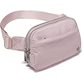 Pander Everywhere Belt Bag for Women, 5 Zipper Pockets Nylon Crossbody Fanny Pack Purse (Pink).