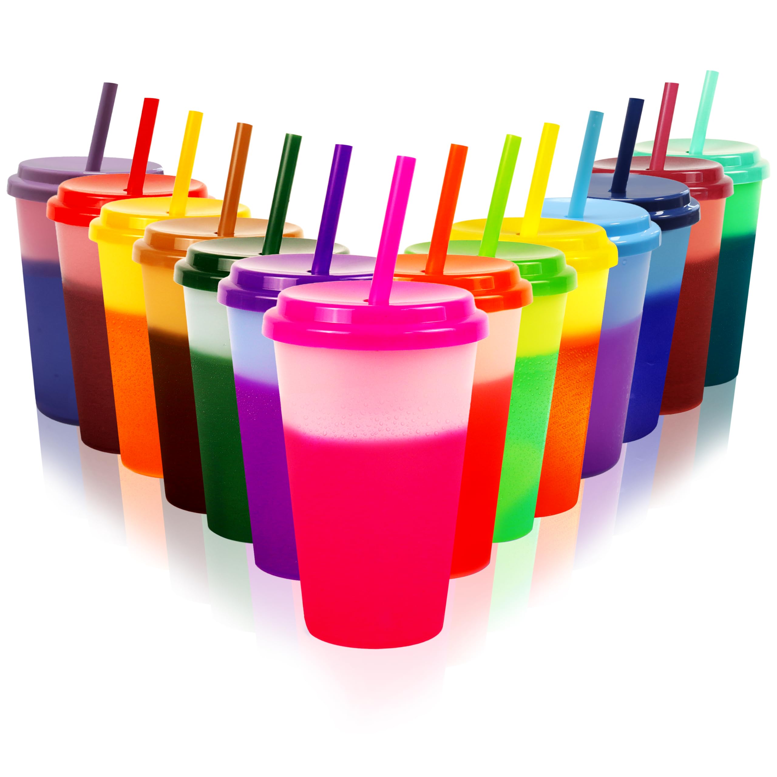 Patinao 14 Pack Color Changing Cups Tumblers with Lids & Straws - 12oz Reusable Plastic Drinking Cups Bulk Party Sippy Cups Cold Water Cup Set