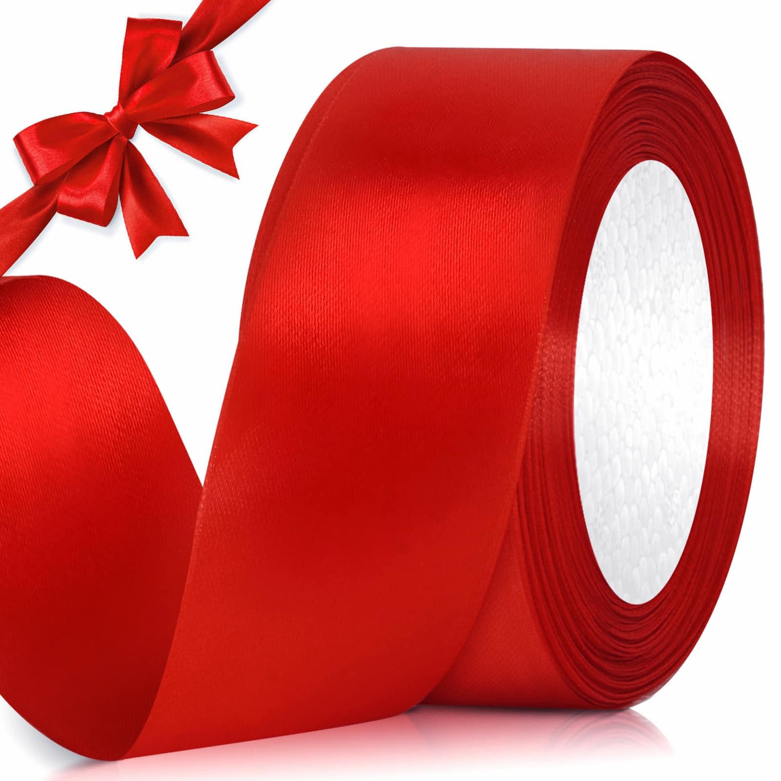 Photo 1 of 2 Rolls 1-1/2 Inch Wide x 25 Yards Red Ribbon, Premium Satin Ribbon Perfect for Gift Wrapping, Flower Bouquets, Wedding, Handmade Bows, Party Decorations