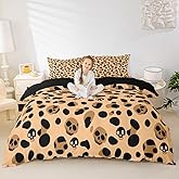 Erosebridal Cheetah Bedding Set King Size Brown Leopard Duvet Cover King, Wildlife Skin Print Comforter Cover Death Skull Bed Set, Soft Cozy Lightweight Bed Cover 1 Duvet Cover + 2 Pillow Shams