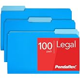Pendaflex Two-Tone Color File Folders, Legal Size, Blue, 1/3 Cut, 100/BX (153 1/3 BLU)