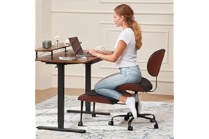 EROMMY Criss Cross Chair with Wheels Retractable footrest, Wide and Thickened ADHD Chair, Ergonomic Cross Legged Kneeling Desk Chairs for Meditation Yoga, Black & Brown