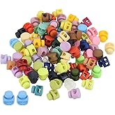 PATIKIL Cord Locks Assorted, 100 Pack Round Double Hole Spring Toggle Stopper 14mm for Drawstring Bag Shoelaces