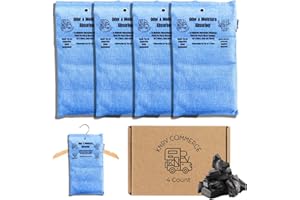 KNRV COMMERCE 2000g: 4 Activated Charcoal Bamboo Air Purifier Bags: Odor Absorbers, Flat (Equal to 10 Small Bags) Remove Odor and Control Moisture in Your RV, Car, Truck, Closet, Camper, Storage, & More
