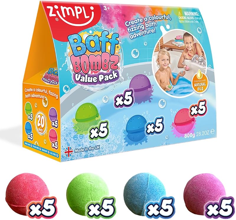 ZIMPLI 20 Baff Bombz Kids Bath Bombs Gift Set Bubble Bath Fizzers