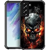 Punmada Compatible with Samsung Galaxy S21 Mobile Case Creative Acrylic Back Panel Silicone Protection Grip Specially Designed for Samsung Galaxy S21 Cool Black Skull Flame