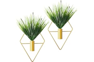 Canlierr 2 Pieces Gold Wall Decor Hanging Planters with Artificial Plants Metal Vase Indoor Plants Holder Modern Geometric Wall Art for Home Bathroom Bedroom Living Room Office(Aquatic Plant,Small)