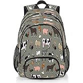TropicalLife Cute Farm Animals Rooster Cow Bookbag 18 Inch School Backpack Teens Girls Boys Schoolbag Shoulder Computer Hiking Gym Travel Casual Travel Daypack