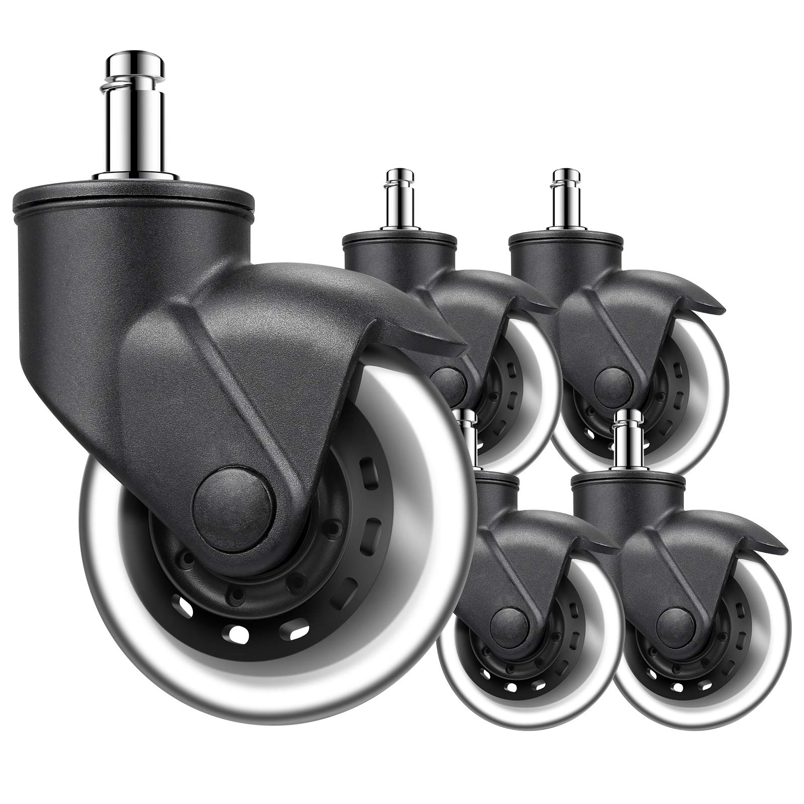 SECWELL Set of 5 Desk Chair Wheels for Office Chair Hard Floor Castors 11 mm x 22 mm Pen Chair Castors Quiet Swivel Chair Castors Black