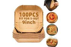 100Pcs Air Fryer Liners Disposable,LYHOLKEER 9inch Airfryer Liners for 5-8QT,Square Air Fryer Parchment Paper Liners for Ninja AF141/AF181/Chefman/Cosori/Instant Pot/Cuisinart and Other 5 to 8Quarts
