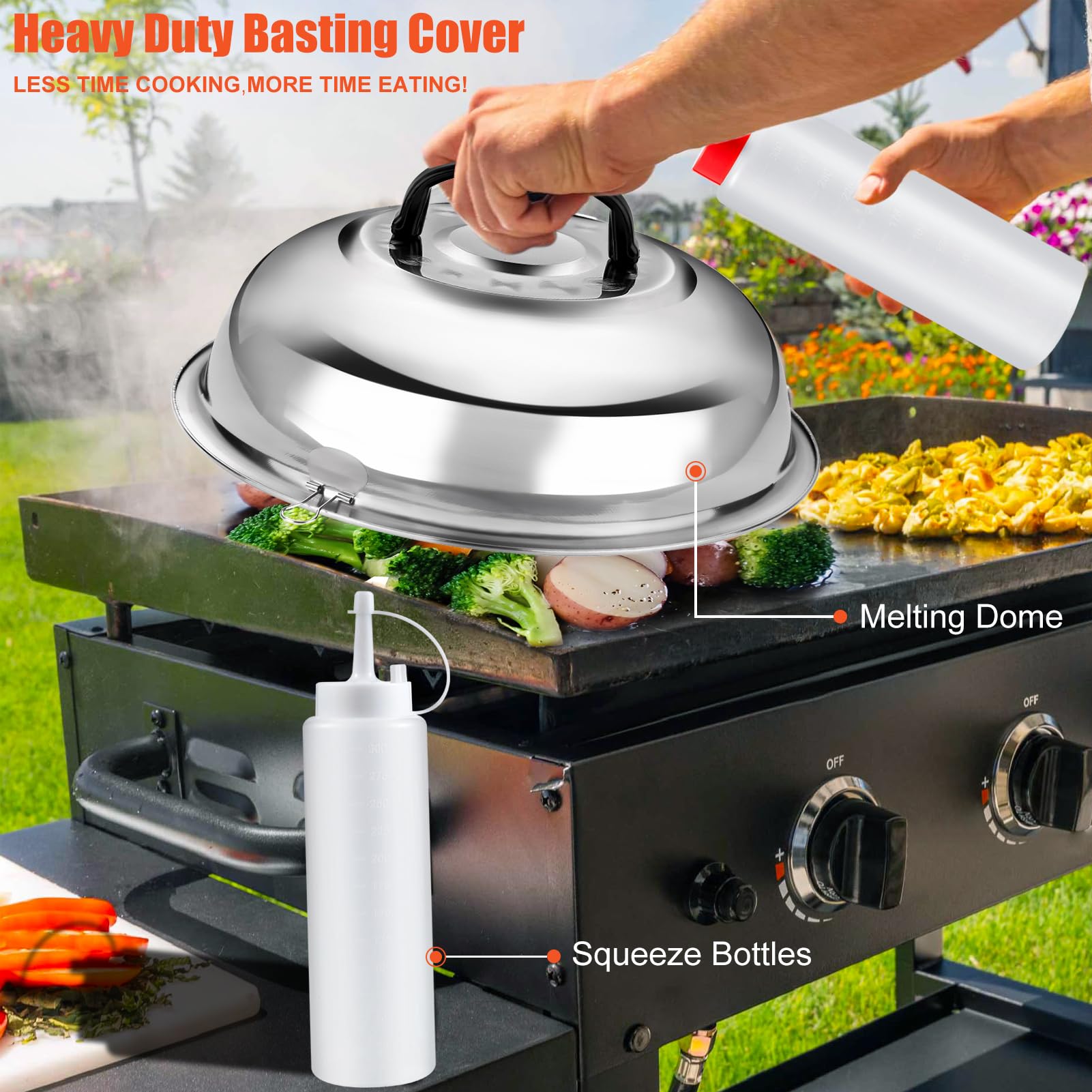 RINPIR 42pcs Griddle Accessories Kit for Blackstone, Flat Top Grill Spatula Set with Enlarged Spatulas, Melting Dome and Burger Press, Professional Hibachi Tools Gifts for Outdoor BBQ Teppanyaki