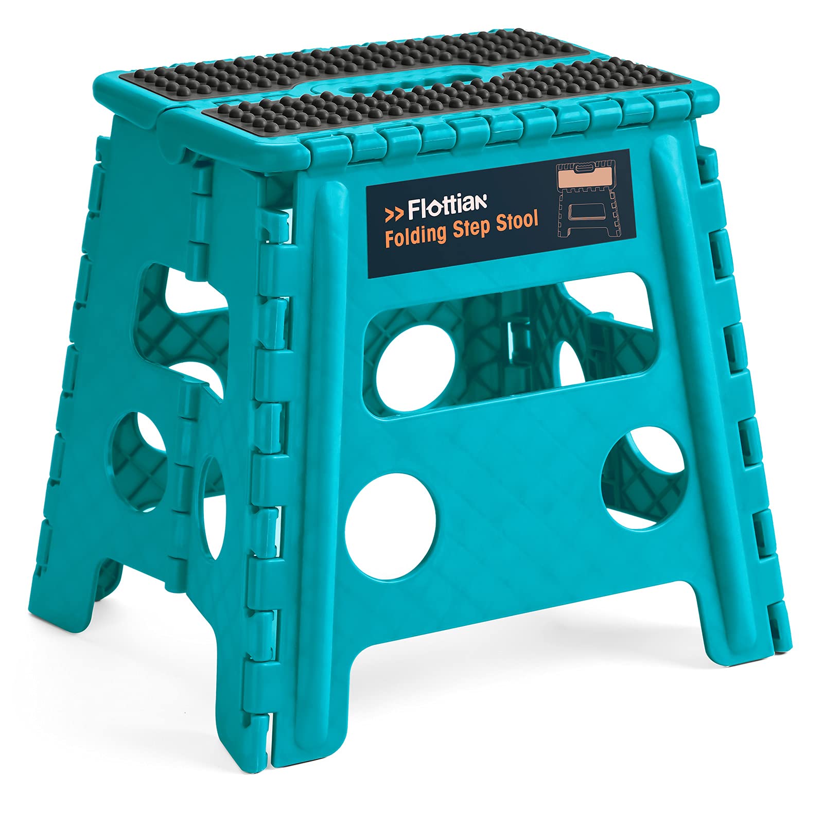 Photo 1 of Flottian 13" Folding Step Stool for Adults and Kids Holds Up to 300 lbs,Non-Slip Folding Stools with Handle, Compact Plastic Foldable Step Stool for Bathroom,Bedroom, Kitchen Ocean Blue,1PC