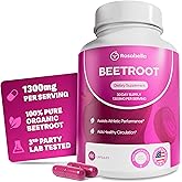 Rosabella Organic Beet Root Capsules - 1300mg Beet Root Powder Aids Healthy Circulation & Vitality, Non-GMO, Beet Root Supplement - 60 Capsules, 30-Day Supply